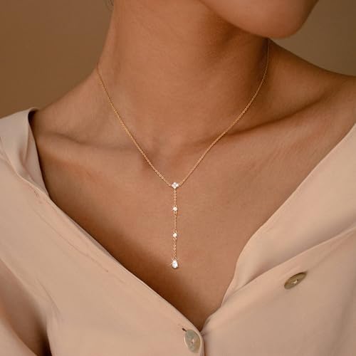 Image of CHESKY Long Necklaces for Women, 14k Gold Plated /Streling Silver Lariat Necklace Dainty Statement Prom Necklace Rosary Cross Sun Drop Pendant Dangle Necklace Gold Prom Jewelry for Women Gifts