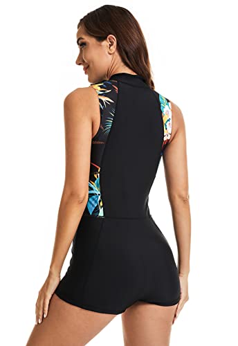ECUPPER Womens One Piece Rash Guard Sleeveless Zipper Swimsuit Athletic Boyleg Bathing Suit for Surfing Swimwear Built in Bra4