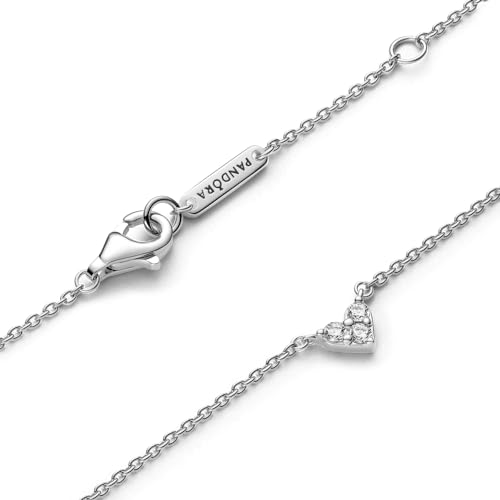 PANDORA Triple Stone Heart Collier Necklace - Gift for Her - Sterling Silver Necklace with Clear Cubic Zirconia - Jewelry for Women - With Gift Box - 17.7"4