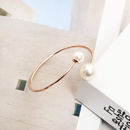 ASHMITA Rose Gold Bangle for Women Shell Pearl Cuff Fashion Bracelet Adjustable3