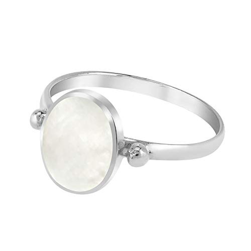 AeraVida Simply Stunning Oval Shaped White Mother of Pearl .925 Sterling Silver Ring | White Oval Ring | Mother of Pearl Ring | Comfort Fit USA Sizes 5-92