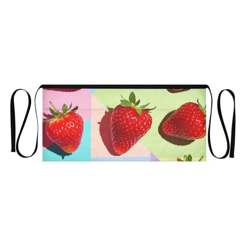 FASHON&FASCIN Server Apron with Pockets Waist Aprons Half Waitress Apron Strawberry Pattern for Gardening Restaurant,Multi7