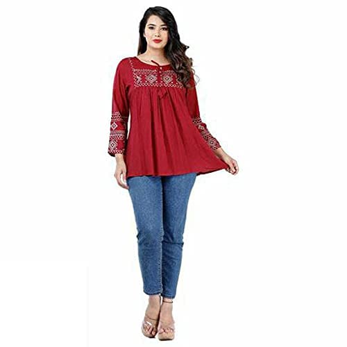 Image of Kartik Fashion Women Rayon Embroidered Regular Top