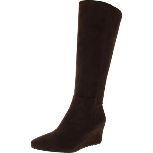 Anne Klein Womens Faux Suede Wedge Knee-High Boots