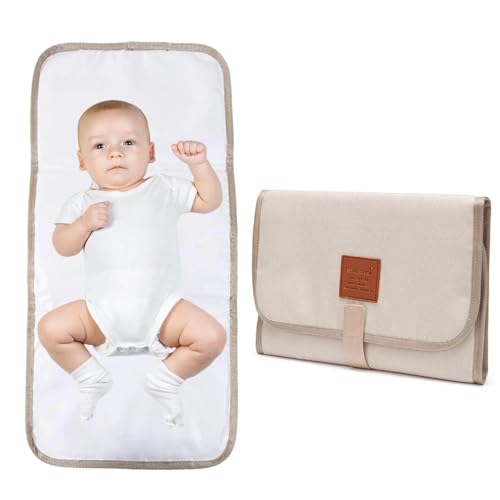 ONGNIUU Cambiador Portátil para Bebé, Cambiador de Pañales Compacto Impermeable, Plegable y Lavable a Máquina, 58,5 x 30,5 cm, Ideal para Viajes, Hogar y Exteriores (Blanco Hueso)