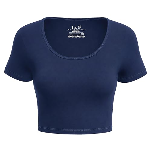 Basic Crop Tops for Women Short Sleeve T-Shirts Scoop Neck Cropped