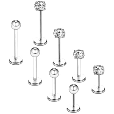 8pcs Stainless Steel Nose Studs with Rhinestones Cover