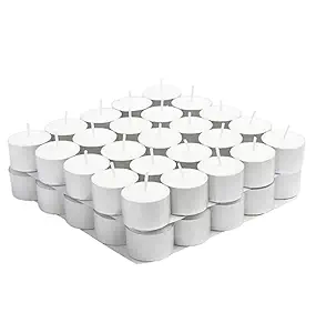 Welburn Veda&Co Wax Tealight Candles - Pack of 50, 8 Hours Burning Time, 100% Fully Refined Paraffin Wax, Unscented, Smokeless, Dripless, for Home Decor, Offices & Other Occasions (White)