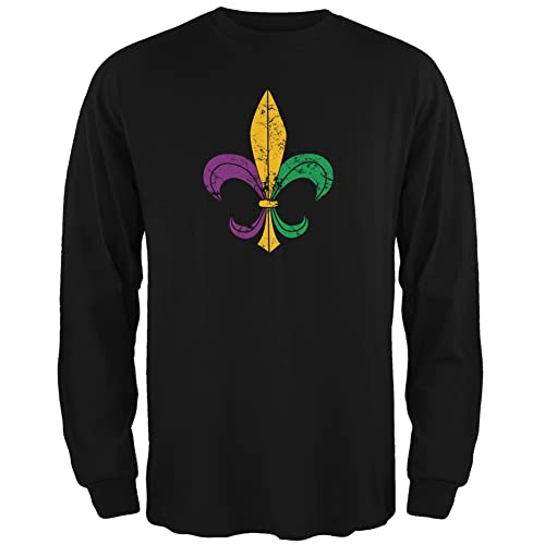 Mardi Gras Fleur De Lis agobiados camiseta negra manga larga adulto-mediana