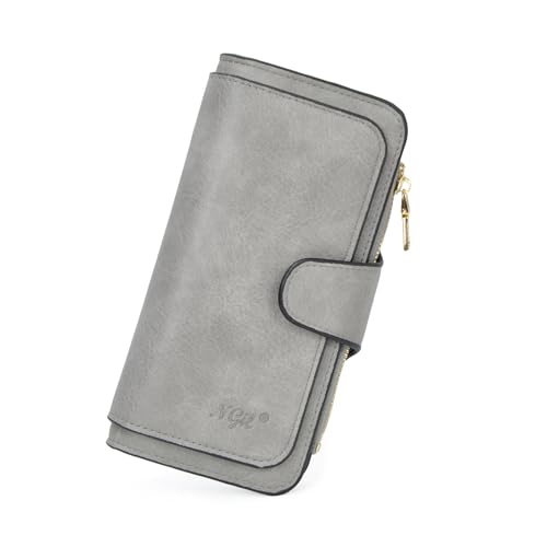 NGIL Women Wallet Faux Leather RFID Trifold, High Capacity Women Wallet, Multi Credit Card Holder Organizer Ladies Clutch, Faux Leather Vintage Wallet (Grey)