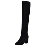  Bviennic Mujer Elegante Sobre La Rodilla Elástico Boots Tacón Ancho Punta Redonda Moda Invierno Botas Altas De Muslo Boda Zapatos Negro Talla 44 EU-46Cn