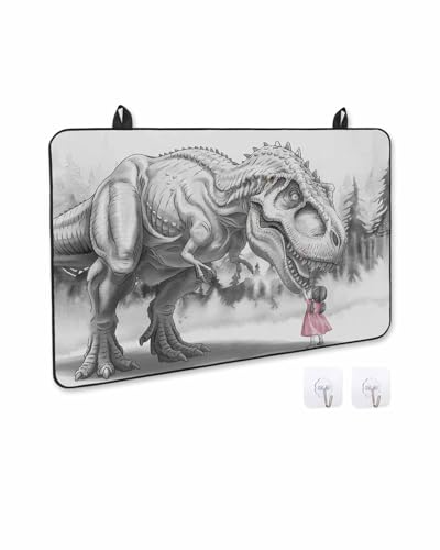 Stove Cover for Electric Stove, Abstract Dinosaur Retro Gray Animal Little Girl Stove Top Cover for Glass Top, Heat Rubber Mat Foldable Cooktop Cover Top Protector, 28.5