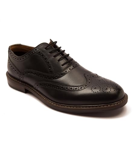 Thomas Crick 'Waldew' Men’s Leather Brogue Shoes | Formal Lace‑Up Wingtip Oxford Shoes | Comfortable, Durable, Stylish for Classic Formal & Smart Casual Black