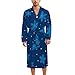 FOSKERV Women's Long Sleeve Robe, Soft Comfortable Loungewear with Belt, Fashion Open Front Nightgown for Bedroom, Living Room, Christmas Snowflake Blue, (M)