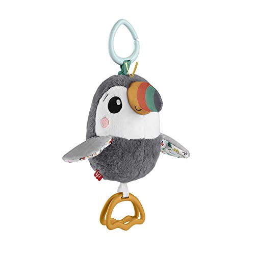 Fisher-Price Toucan À Agiter Partout Jouet en Peluche pour Poussettes, Jouet Sensoriel Qui Claque À Texture Froissée avec Battements D’Ailes, Jouet Enfant, Dès La Naissance, HNX66