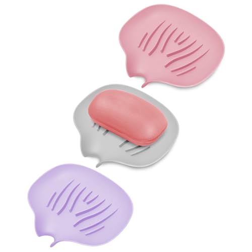 SEDECIDE Paquete de 3 jaboneras de silicona de alta calidad, soporte de jabón autodrenante y protector para ducha, baño, cocina, bañera, mantiene los jabones y esponjas secos, prolonga la vida útil