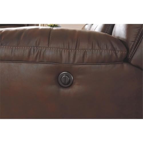 Image of Signature Design by Ashley Stoneland Faux Leather Power Reclining Sofa, Dark Brown