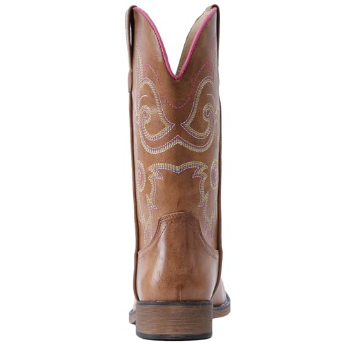 Image of IUV Cowboy Boots For Women Square Toe Cowgirl Wide Mid Calf Western Boots | Comfortable, Pull-on, Colorful Embroidered, Vintage-modern, Stylish for Daily Life and Outdoor Adventures.