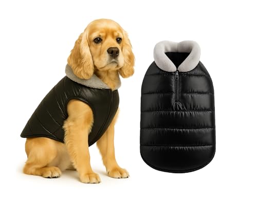 Image of The Pets Company Dog Winter Coat Jacket, Clothes, Windproof, Waterproof, Light Weight, Washable, Ultra Warm Thick Fleece Lined Dog Vest for Cold Weather Protection, (Black, Medium - 18 Inch)