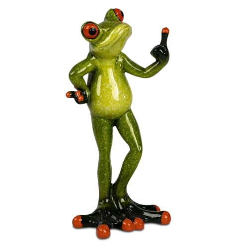 formano Frosch Figur 16 x 8 cm witzige Kunststein Skulptur mit Bad-Finger-Geste - humorvolle Geschenkidee und stilvolle Deko für Wohnzimmer, Büro oder Garten