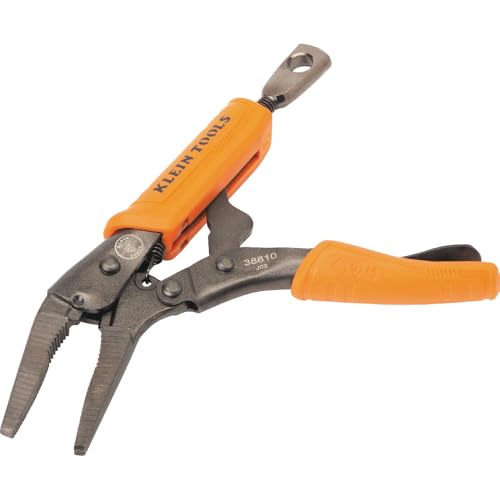 Image of Klein Tools 38610 Locking Plier, Long Nose with Lever Release Handles, High Torque, Ideal for Tight Spaces, 4-Inch