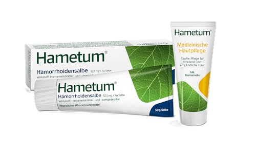 Hametum Hämorrhoiden Salbe 50g + Hametum Hautpflegecreme 20g | pflanzliches Arzneimittel mit Hamamelis | entzündungshemmend | lindert Juckreiz und Brennen gegen anfängliche Hämorrhoiden Beschwerden Hametum Hämorrhoiden Salbe 50g + Hametum Hautpflegecreme 20g | pflanzliches Arzneimittel mit Hamamelis | entzündungshemmend | lindert Juckreiz und Brennen gegen anfängliche Hämorrhoiden Beschwerden