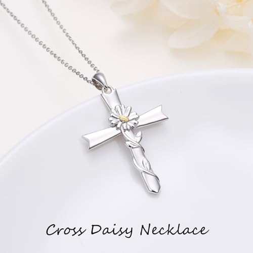925 Sterling Silver CZ Cross Necklaces Abalone Shell Flower Pendant Sunflower/Daisy/Crown/Hummingbird Animals Necklace Adjustable Chain Jewelry Present Birthday Chrismas Valentine For Women2