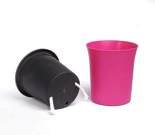 Image of Oslo Self Watering Pots | Planters for Your Home Living Room Office Decor, Round Plastic 4.3 Inch Set of 3 (Mocca) (Pink)
