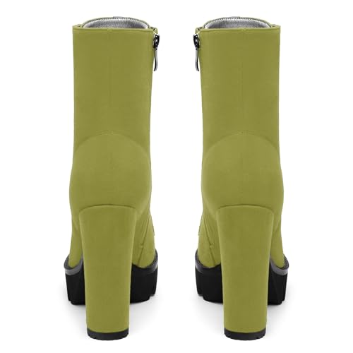 Womens Ankle Boots, Round Toe High Chunky Heel Platform Ankle Boots for Women, High Heel Lace Up Ankle Booties4