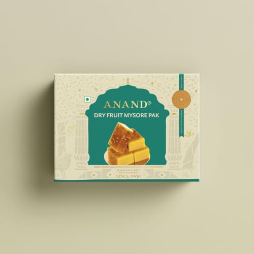 Image of Anand Dry Fruit Mysore Pak 200g Sweets Box | Gram Flour, Pure Ghee, Cashew Nuts, Almonds, Pistachios, Milk Solids, Nutmeg, Saffron | Festive Blend with Assorted Dry Fruits | No Preservatives