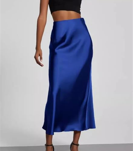 Women's Elegant High Waist Satin Long Skirts Summer Solid Color Vacation Beach Casual Skirt2