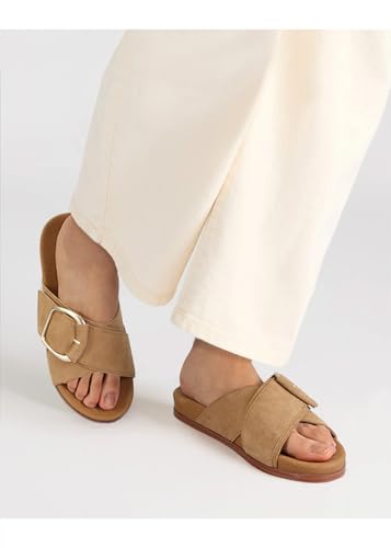 Flat Sandals for Women Comfortable Slide Sandals Summer Suede Leather Slides Vacation Beach Shoes3
