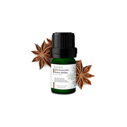 Aceite Esencial de Anís Estrellado 5ml AMYRON | Illicium Verum | Natural y Puro 100% | Ideal para Aromaterapia, Terapéutico y Difusor de Aceites Esenciales | Masajes | Uso Alimentario | Sin OGM.
