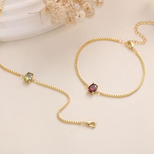 Image of Butterfly Birthstone Bracelets for Women Teen Gifts 14K Gold Plated Butterfly Oval 1-12 Birthstone Bracelet Jewelry Christmas Valentines Day Birthday Gifts for Teens