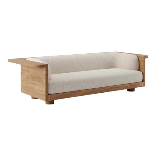 Image of 3 Seater Wooden Sofa for Living Room | Premium Boucle Upholstery | Solid Wood Frame | Modern Contemporary Designer Seating for Home, Hall & Lounge