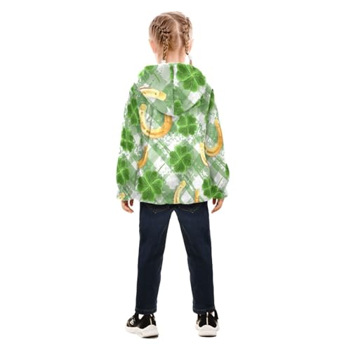 OTVEE Saint Patricks Clover Plaid Kids Hoodie Jacket Fall Spring Full Zip Warm Outwear Coat4