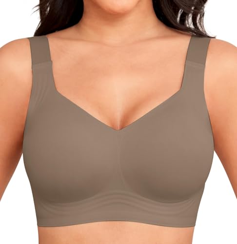 La mejor comparación de Relleno para acolchar los mejores 5. 49 Jouica Sujetador Sin Aros para Mujer-Soporte Diario Ultraconfort con Relleno Suave,Acolchado Full Coverage Tallas Especiales (Grande),Café
