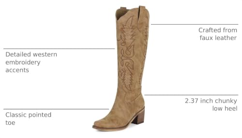Image of ZJA Cowgirl Knee High Embroidery Pointed Toe Boots for Women
