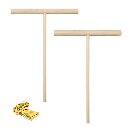 Jagowa 2Pcs Crepe Spreader, T-Shape Natural Wooden Stick Pancake Maker Kitchen Tool 4.7×6.3 Inches