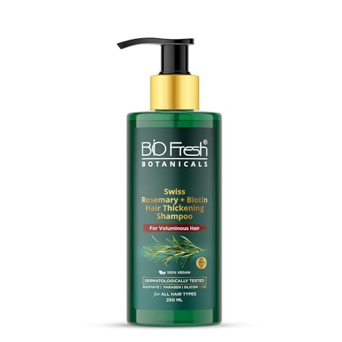 BIO FRESH Swiss Rosemary + Biotin Hair Thickening Shampoo Strengthens Roots, Supports Hair Growth, Makes Hair Look Thicker & Fuller, Adds Shine & Bounce, Sulphate Paraben Silicone Free – 250 ML
