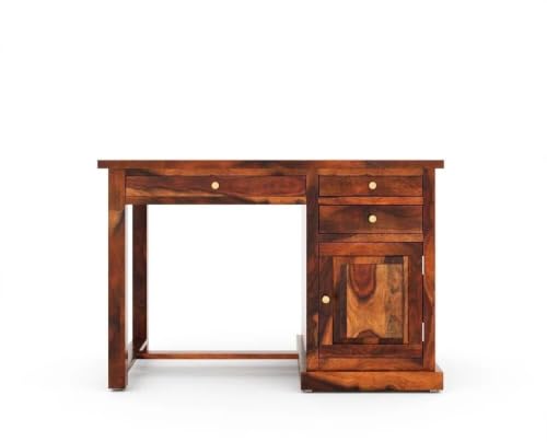 Image of Solid Sheesham Wooden Study Table & Desk with Drawer for Office and Home | Computer Laptop Table | Reading & Writing Desk | Laptop Desk (Honey B)