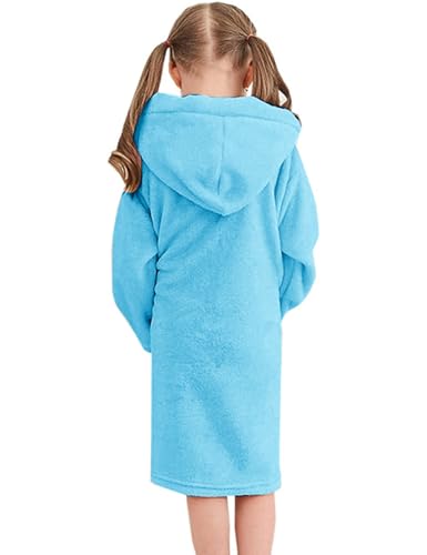 Image of Umeyda Girls & Women Fleece Hooded Robes, Soft Fuzzy Bathrobe Warm Plush Fluffy Bath Robe for Kids Womens