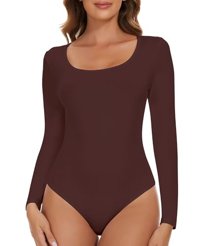 SHAPERIN Damen Body Langarm Rundhals Bodysuit Langarmshirt Damenbody Tanga...