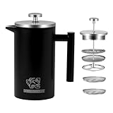 Brewbreeze French Press Kaffeebereiter, Thermo, Kaffeepresse, für Filterkaffee, 1 Liter - 5 Tassen, doppelwandig, isoliert, Edelstahl (Mattschwarz)