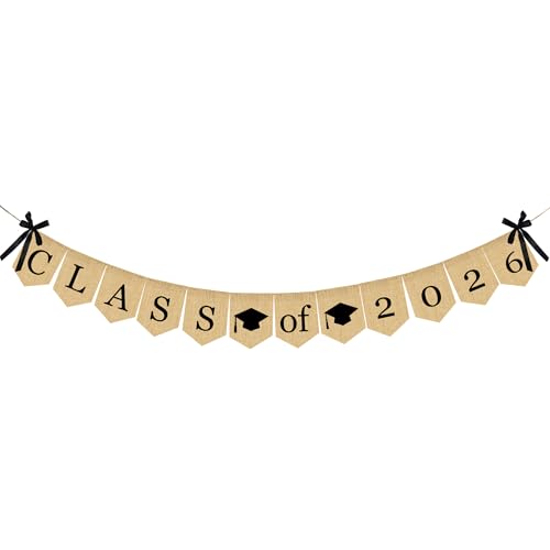 Image of Burlap Class of 2026 Graduation Banner - No DIY Required | Rustic Vintage Graduation Decorations Sign for College Grad Party and High School Grad Party Supplies 2026