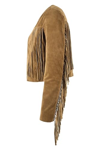 Women’s Fringe Western Short Body Vintage 90s Style Cropped Suede Leather Jacket 79123