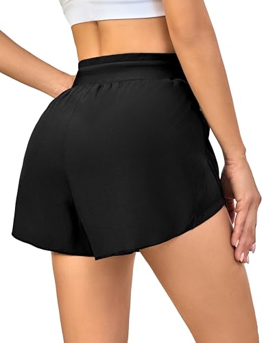 Little Donkey Andy Women's 2 in 1 Running Shorts, Lightweight Athletic Workout Gym Shorts Liner with Pockets (Black S)