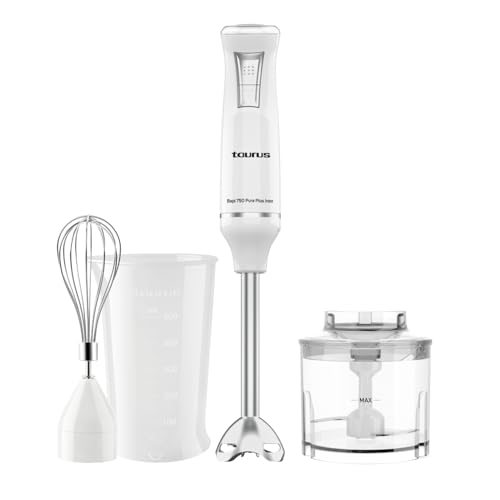 Taurus - BAPI Plus Inox | Batidora de Mano 750W | 20 Velocidades | Turbo | Tritura Hielo | Cuchillas Acero Inox | Antisalpicaduras | Accesorios Incluidos | Diseño Ergonómico