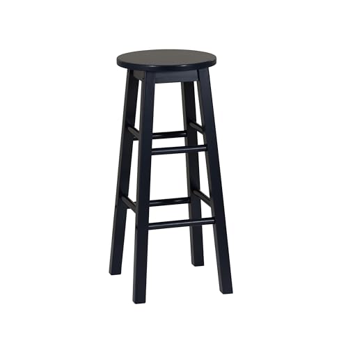 Image of Linon Zeke Navy Blue Solid Wood Backless Round Barstool with 29 inch Seat Height