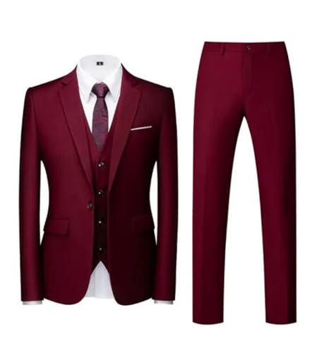 Wjnvfioo One Button Mens Suit Slim Business Suit Solid Color Formal Office Business Suit Three-Piece Groom's Party Dress